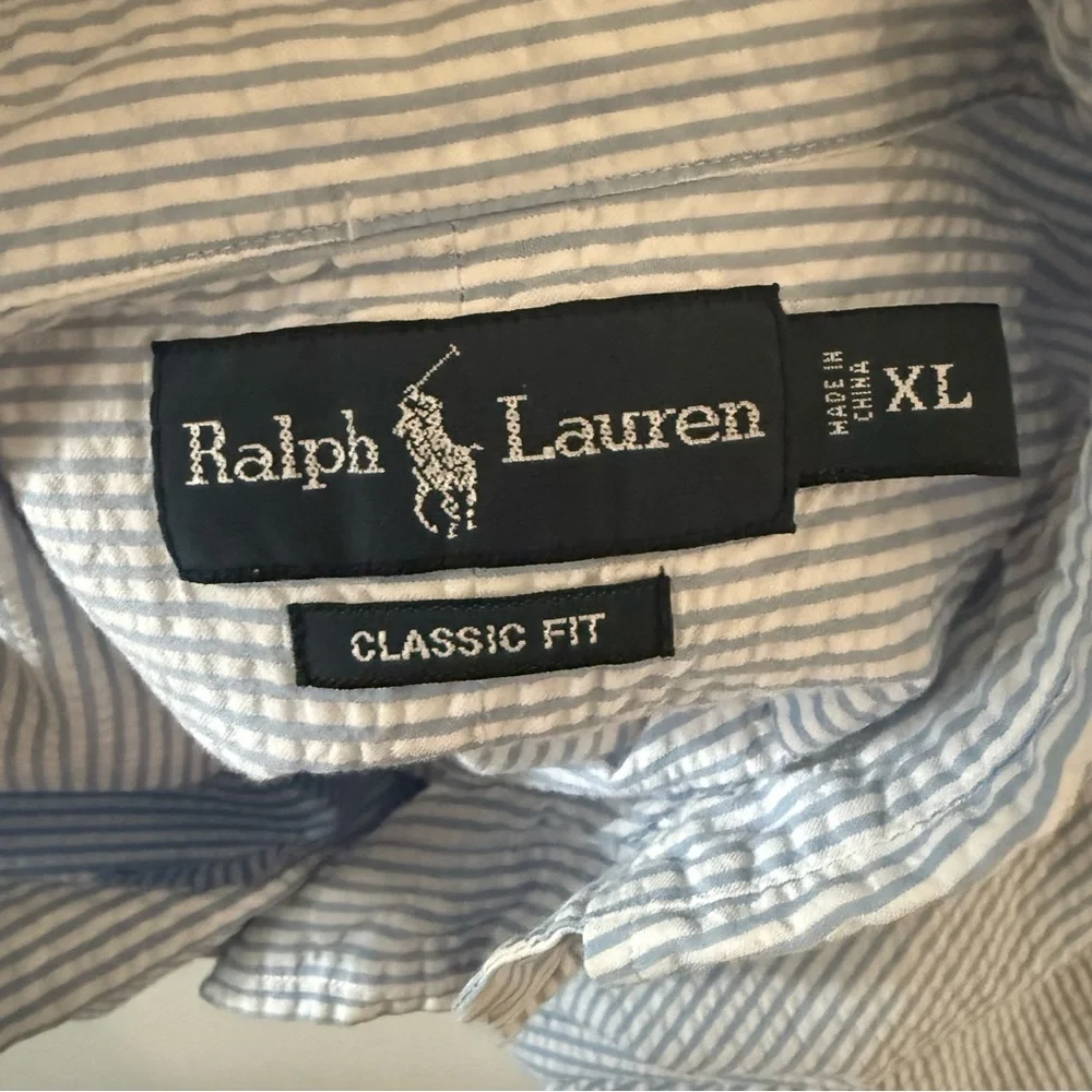 Polo Ralph Lauren Classic Fit Seersucker Shirt Men XL Blue Prepster Untucked